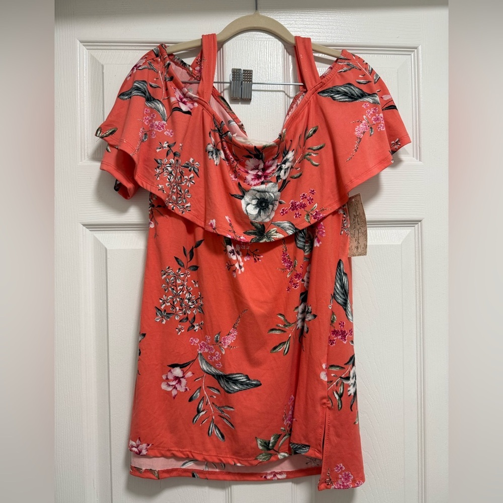 Jessica Simpson Coral Off The Shoulder Floral Top MED